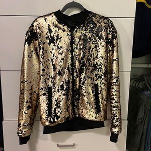 Zara Mens Gold Sequin Bomber Jacket